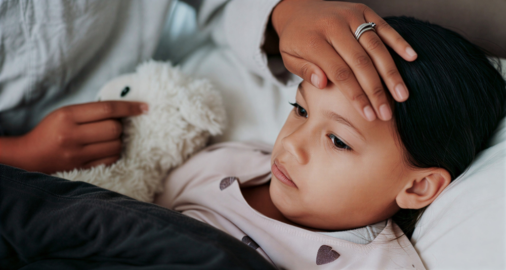 Child with frequent illness being checked by parent for repeated infections in Dubai