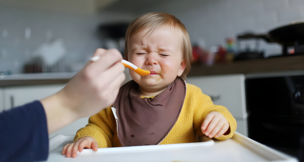Young child showing symptoms of food allergies during medical checkup