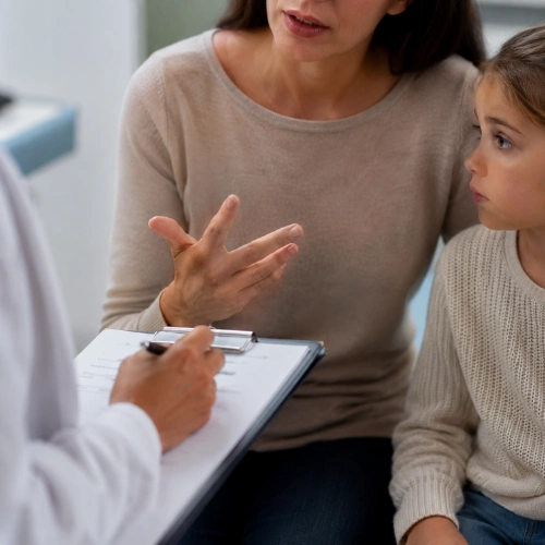 Chronic Diarrhea in Children: Could It Be a Food Allergy? 3 Parent discussing a child's chronic diarrhea symptoms and possible food allergies with a pediatric specialist.