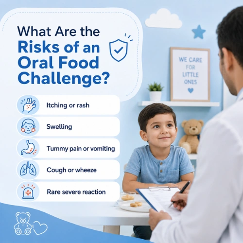 Pediatric allergy specialist monitoring a child during an oral food challenge to identify possible allergic reactions.