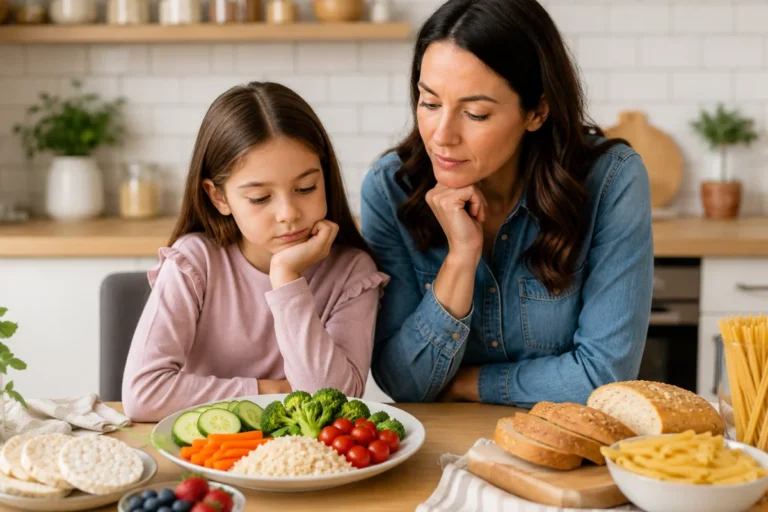 Blog 2 Parent discussing gluten-free diet choices and healthy food options with a child