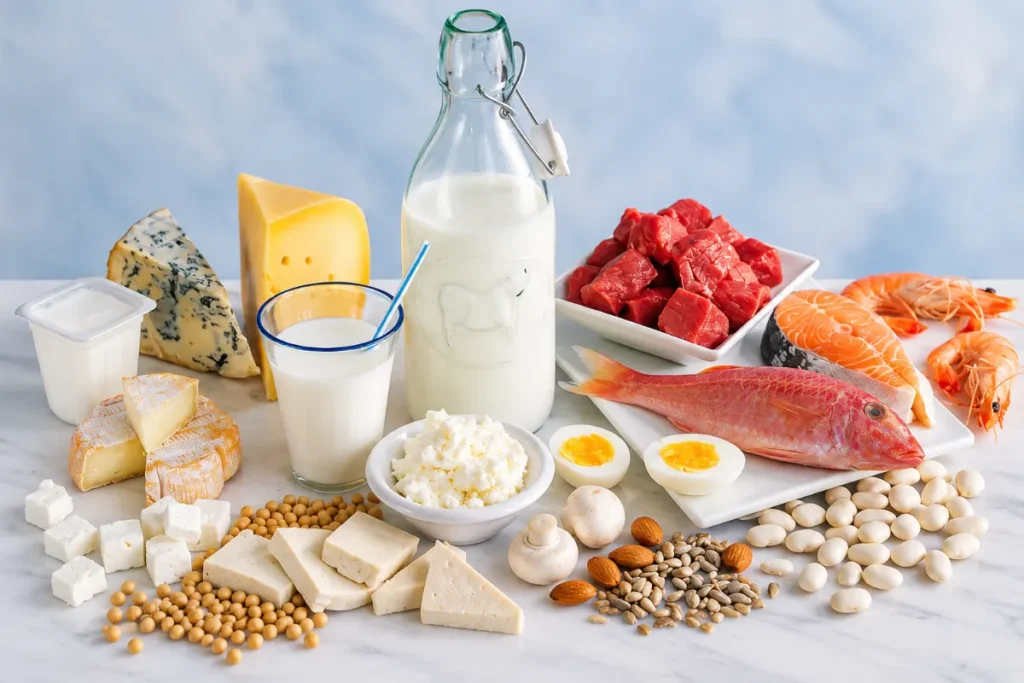 Common food allergens including milk, eggs, nuts, soy, fish, shellfish and dairy products
