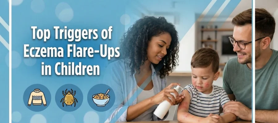 Living in Dubai? Learn the top triggers of eczema flare-ups in children. Protect your little one's skin from atopic dermatitis with our expert management tips.